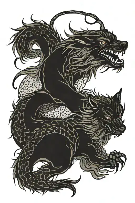 Wolf And Snake Coiled