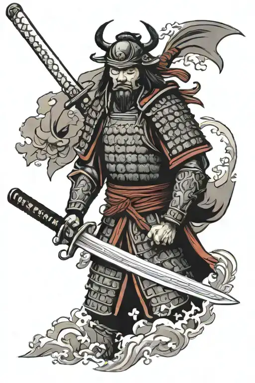 Samurai In Armor With A Katana