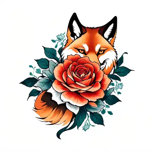 Fox Wolf Rose Intertwined