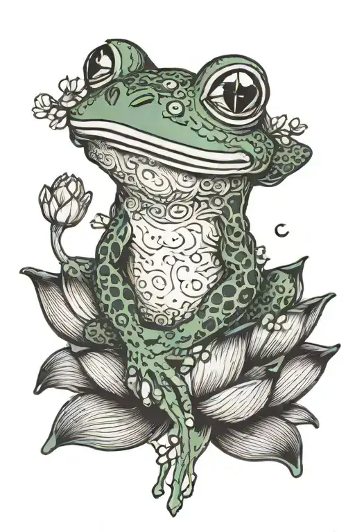 Frog Sitting On Lotus Flower Blooming