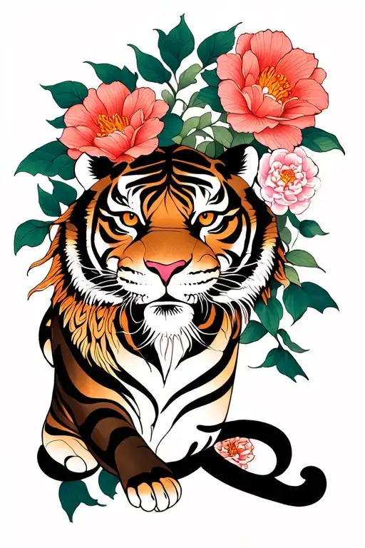 Tiger And Flowers