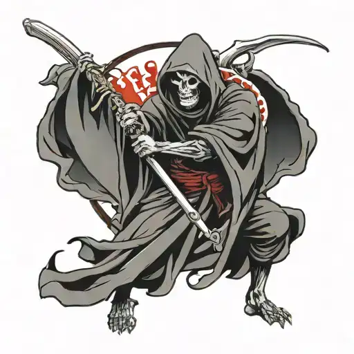Grim Reaper Tattoo With Sword In Hand On The Back