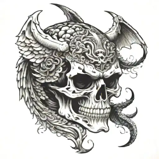 Winged Skull Of A Japanese Demon