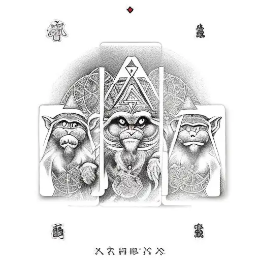 Tarot Card The Three Wise Monkeys And Zelda Triforce