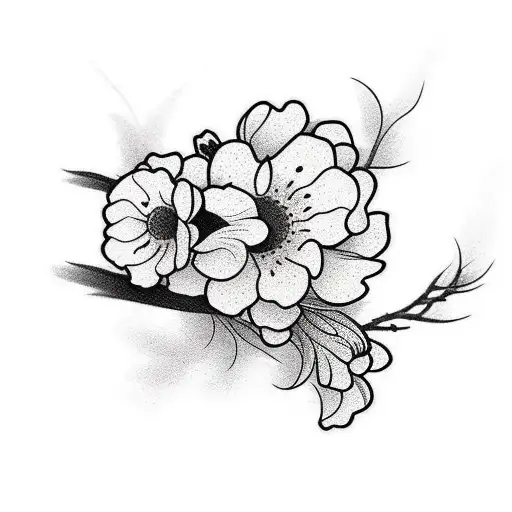 Flowers On Branch Black And White