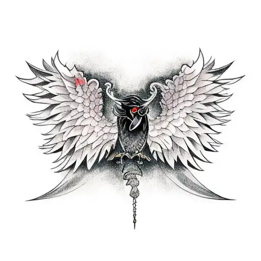 Raven With Large Wings And Fire