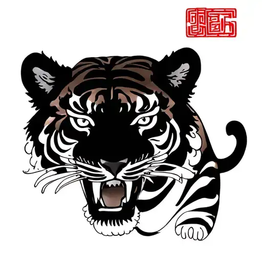 Tiger Surrounded By Japanese Art