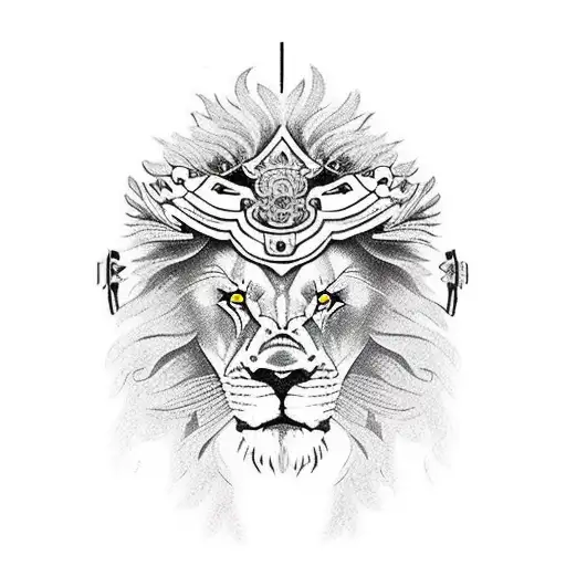 Lion Wearing Samurai Helmet