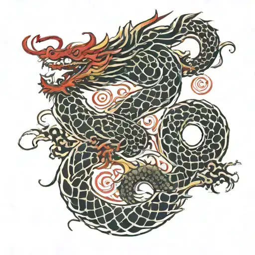 Red And Black Dragon And Kaizen Symbol