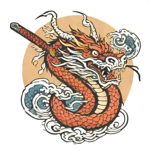 Jappanease Dragon Wrapped Around A Samuri Sword