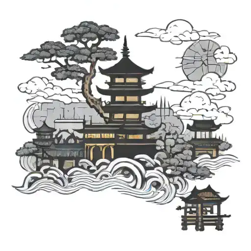 City Silhouette Outline Solid Black Ink