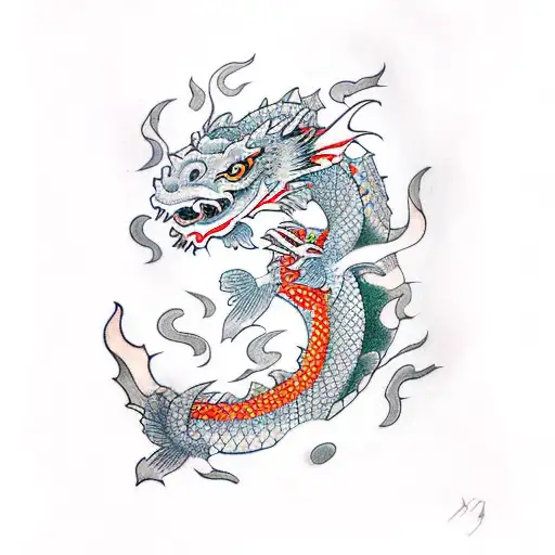 Dragon Dancing With Koi Fish