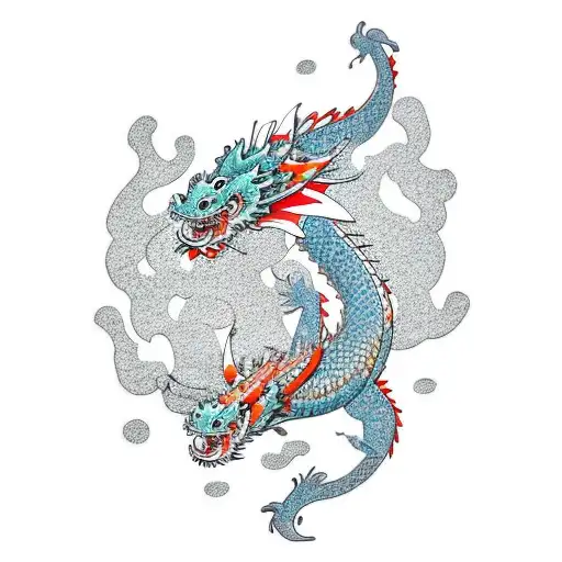 Dragon With Koi Fish Dancing Around The Dragon