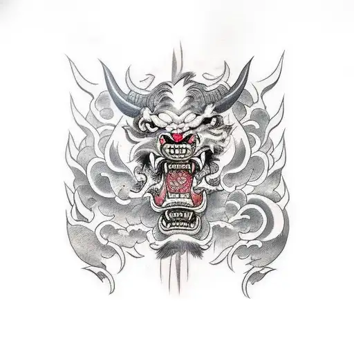 Foo Dog Fighting Oni Demon