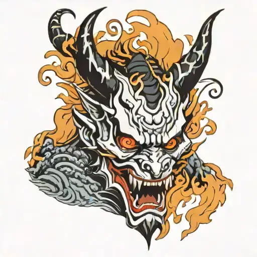 Agressive Hannya Mask And Dragon Breath Flame