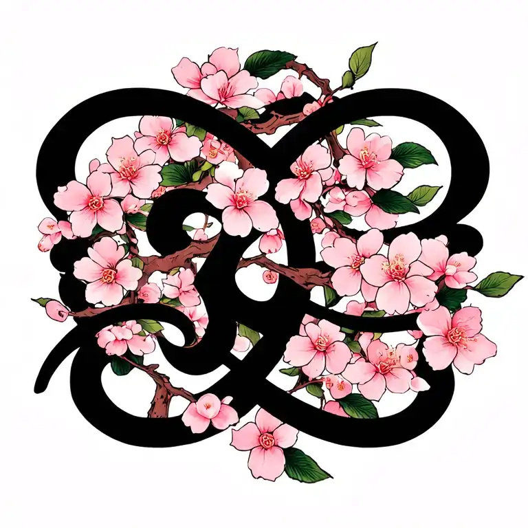 Cherry Blossoms And Vines Wrapped On Gemini Symbol