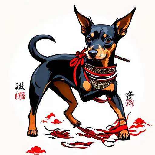 Samurai Min Pin Dog In Attack Stance