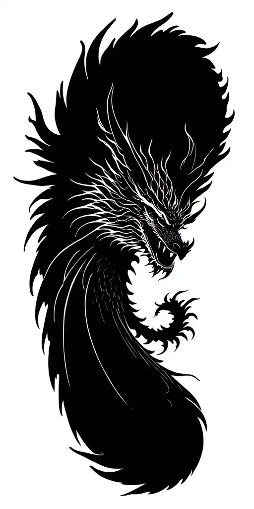 Dragon Phoenix Rising From Ashes