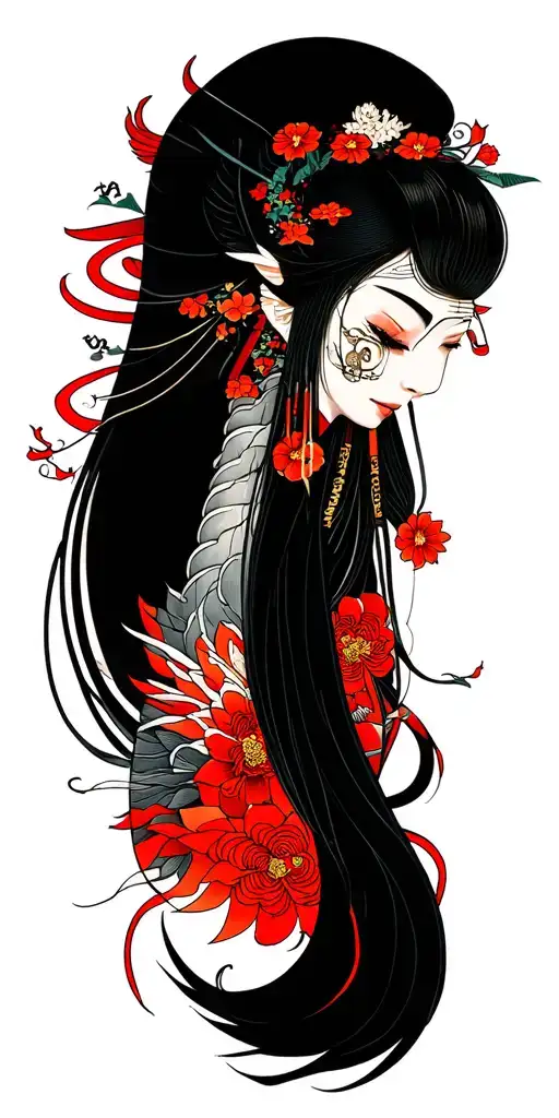 Japanese Mythology Tattoo Design Combining