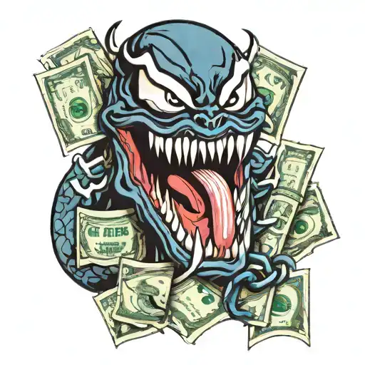 Venom Teeth Holding Dollar Bills Roll