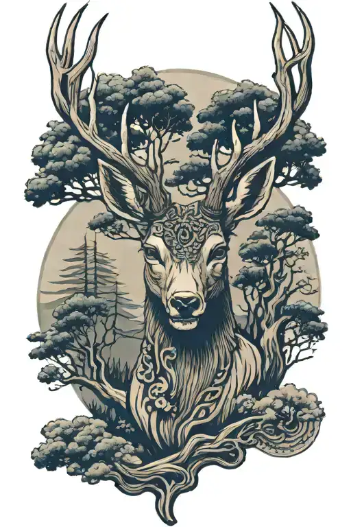Deer Head With Trees