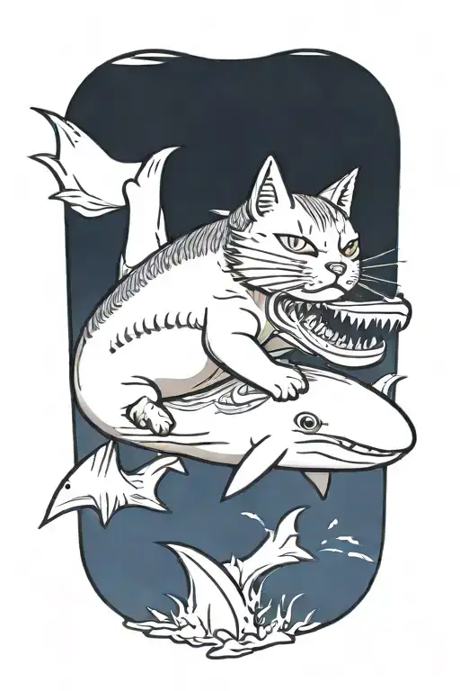 Cat Riding A Shark