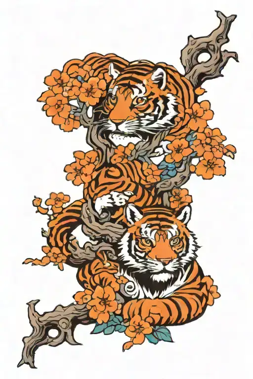 Fox And Tiger And Tree Growing