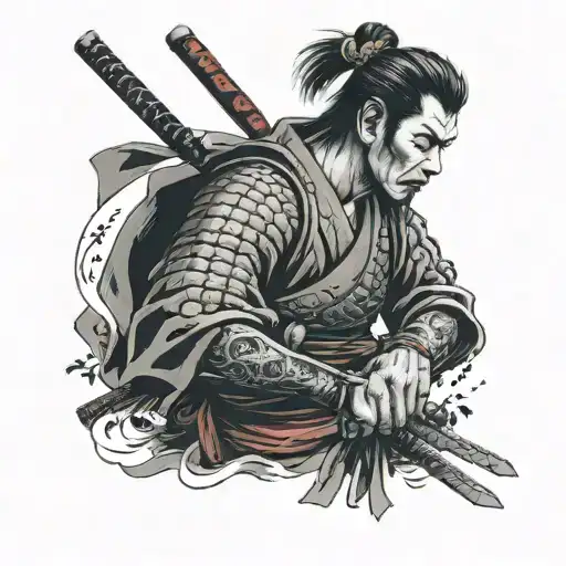 Samurai Warrior And Katana Sword