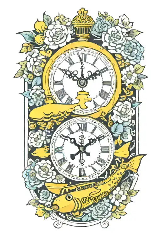 Yellow Submarine With Flowers And Clock
