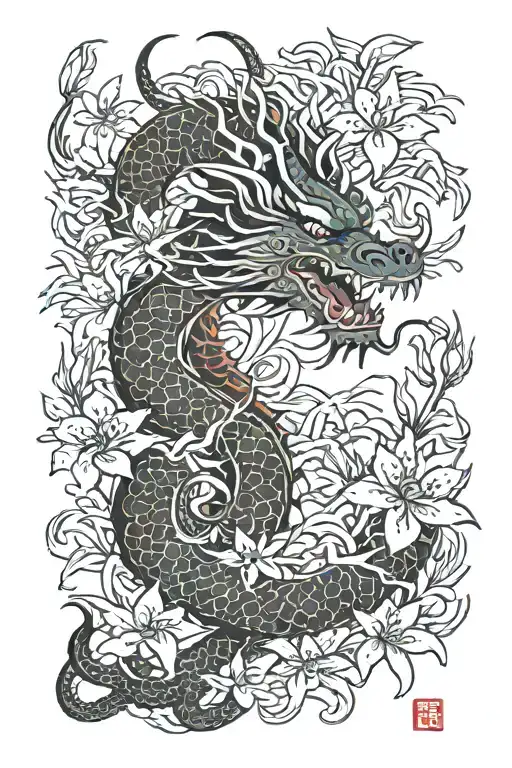 Dragon With Red Spider Lilies