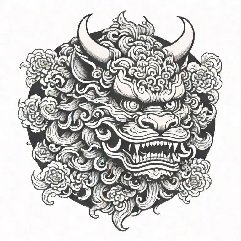 Black And White Shisa Angry Front Facing