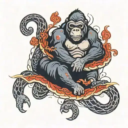 Boa Constrictor Wrapped Around A Gorilla