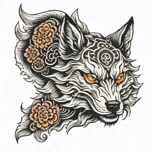 Wolf With Kitsune Mask In His Head