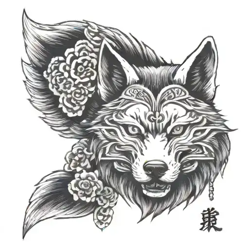Wolf With Kitsune Mask In His Neck