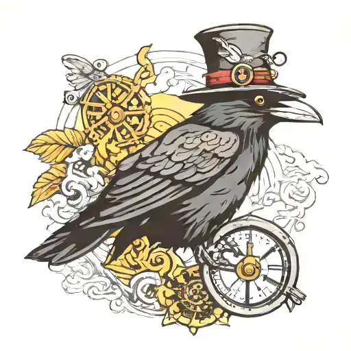 Traveling Crow Holding A Bindle And A Steam Punk Hat