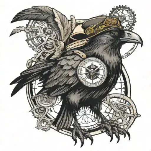 Traveling Crow Holding A Compass And A Steam Punk Hat