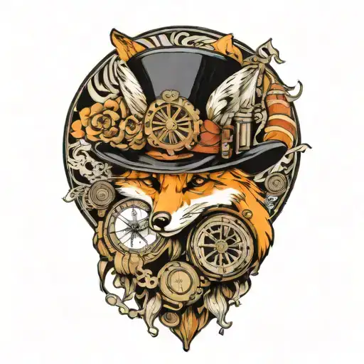 Traveling Fox Holding A Compass And A Steam Punk Hat