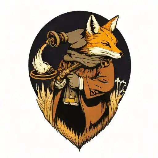 Traveling Fox Holding A Bindle And A Steam Punk Hat