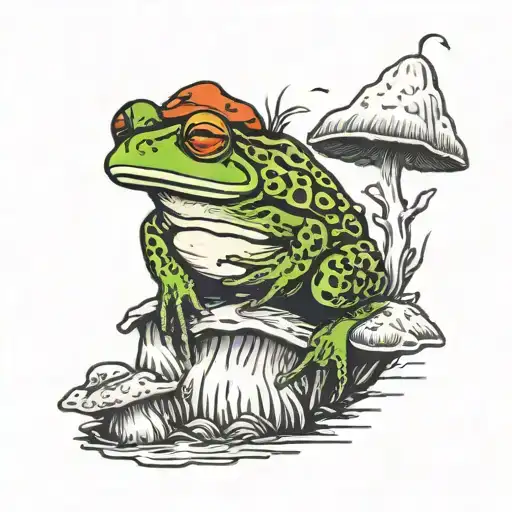 Frog Carrying A Bindle On A Mushroom