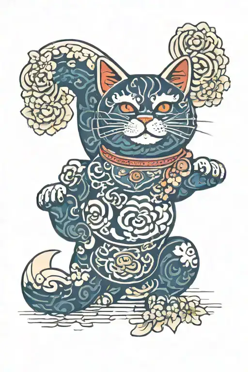 Maneki Neko With Middle Body Dirty And Broken And The Other Half Clean And Luminous