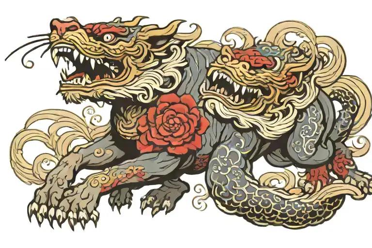 Komainu Fight Wolf Howling At The Moon