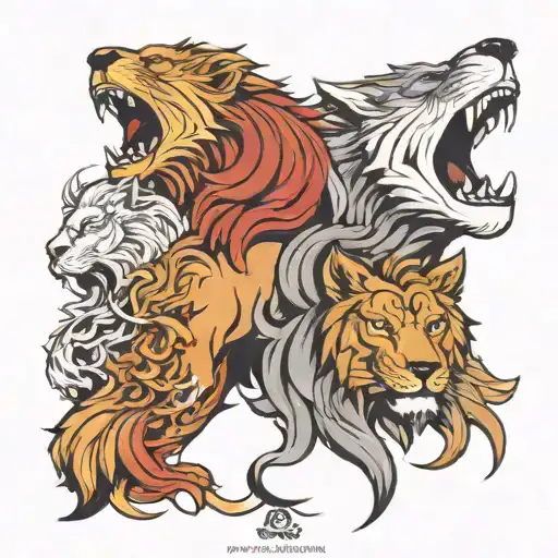 Lion And Wolf Howling Wolf Head Profile Holding