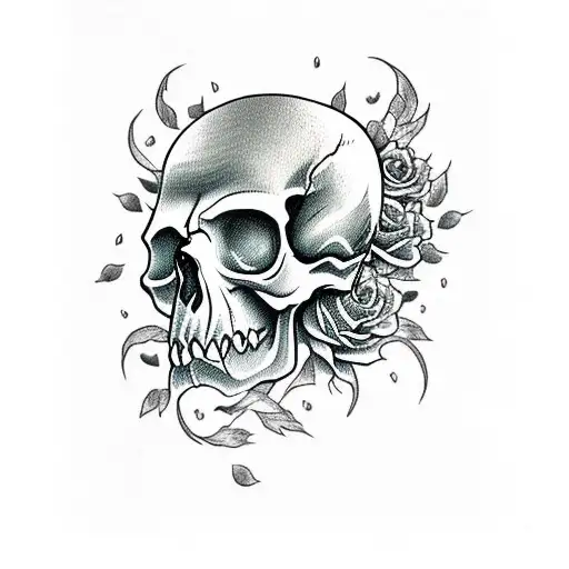 Skull With Roses With Eye And Fire