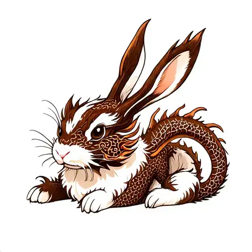 Brown And White Bunny And A Dragon