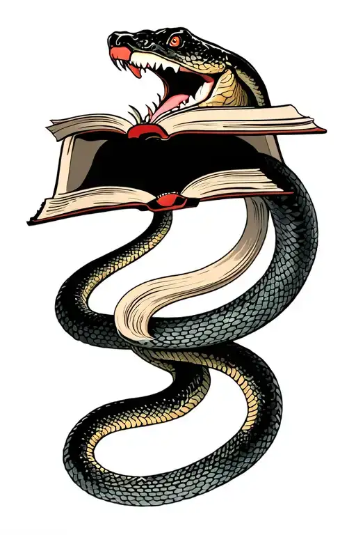 Snake Circling Along Leg With Mouth Open Book