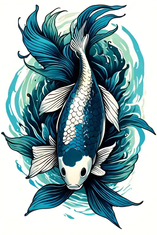 Koi Fish Swimming Blue Black And Green