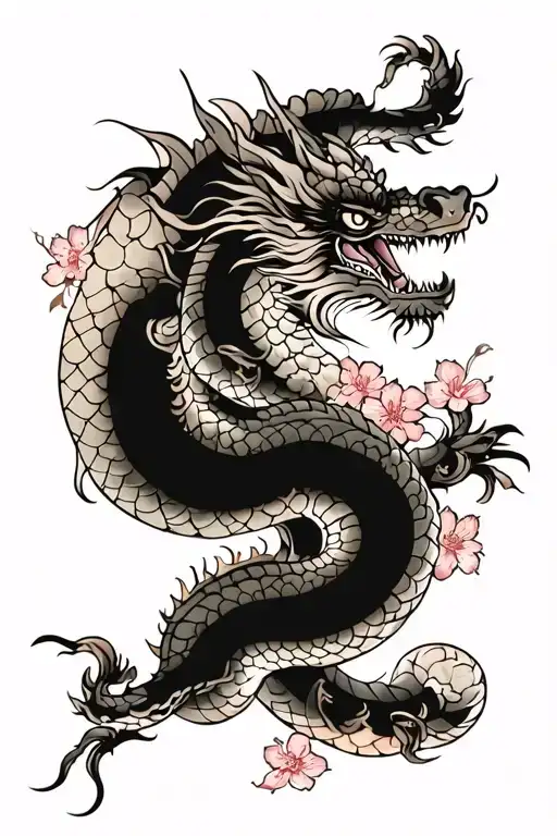 Dragon And Snake Samurai With Japanese Sakura Japanese Style Designs