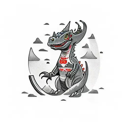 Small Dinosaur Holding Knives