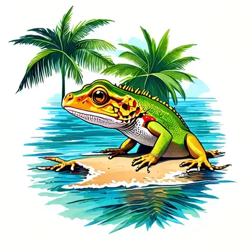 Cuba Gecko Beach Scene With Palm
