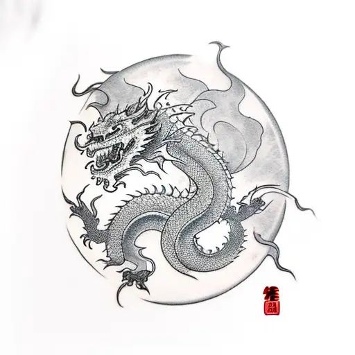 Red Sun With Dragon